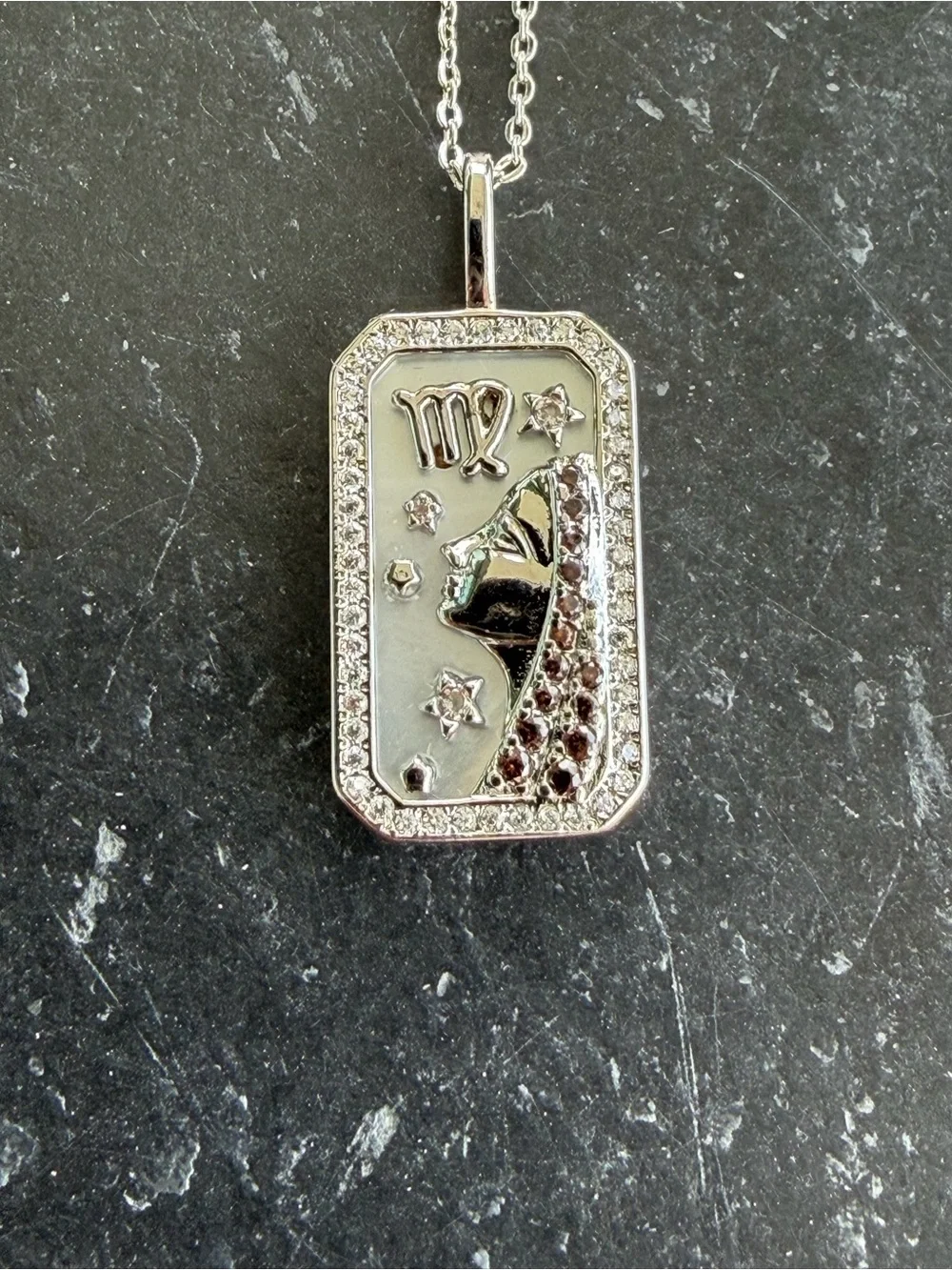 Zodiac Amulet Silver Virgo Pendant Necklace adjustable length